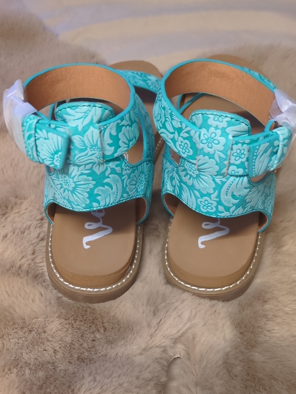 Teal Floral Strappy Ankle-Wrap Sandals - Picture 3 of 4